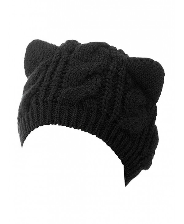 Choies Women's Acrylic Cat Ears Knit Black Beanie Hat - Black - CH11S3OQI71