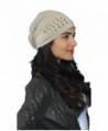 ShopAA Gold Spike Studded Beanie Skull Hat - Taupe - CT185TCR8MU