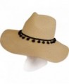MAISON DE COCO Adjustable Sized Pompom Band Panama Wide Brim Straw Fedora Hat - Black - CS12JHEMO5Z