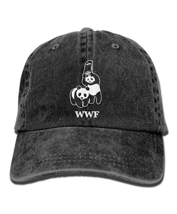 WWF Panda Bear Wrestling Unisex Cotton Denim Adjustable Cowboy Cap - Black - C6187HX9DRK
