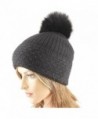 LA-EL COUTURE Women's Wool&Angora Rhinestones Fur Pom-Removable Warm Beanies - Black - C512BDDDDO9