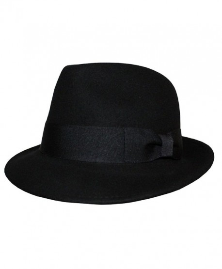 Differenttouch Men's 100% Wool Felt Soft & Crushable Stingy Brim Trilby Fedora Hats HE02 - Black - CU11OQDX9LV