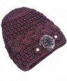 THENICE Women's Mother elderly Winter Skull Cap Fur Flowers velvet Knit Hat - Brown - C612N69RIV2