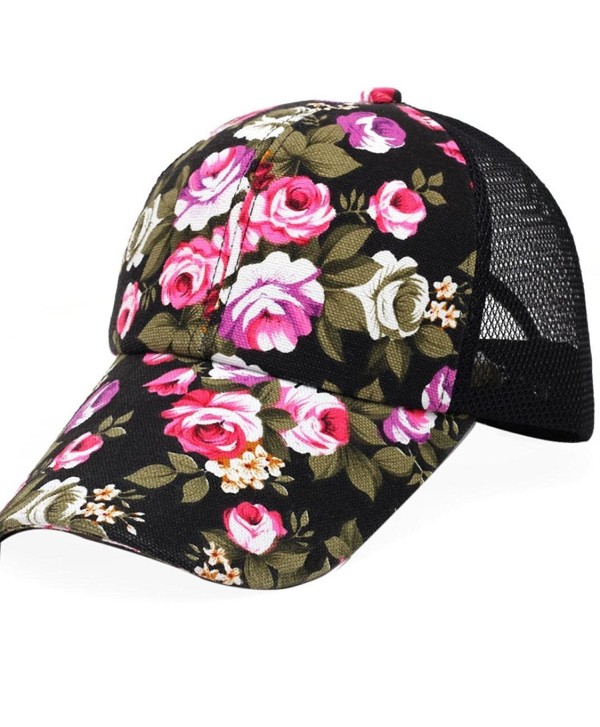 Voberry Womens Cotton Floral Baseball Cap Summer Meshy Snapback Cap Hat - Black - CJ12H5UZRJD