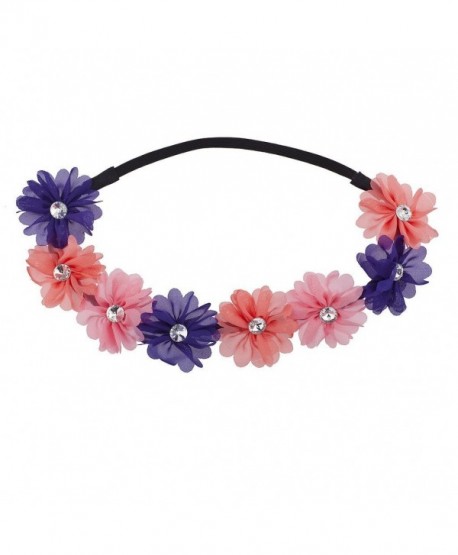 Lux Accessories Pink Peach Purple Crystal Floral Elastic Headwrap Headband - Pink Peach - CS12NDWCOY4