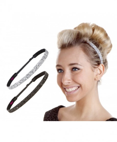 Hipsy Women's Non-Slip Headband Adjustable Glitter 2pk Black & Silver - Skinny Black & Silver 2pk - CC12GPLUKBX