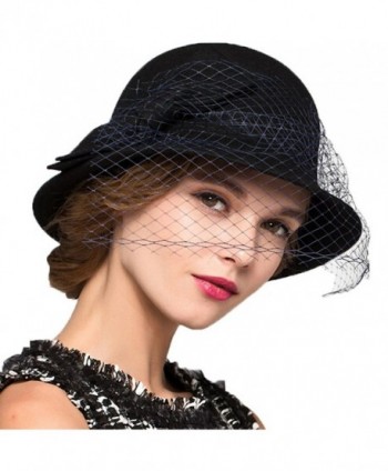 Maitose Trade Women's Vintage Fedoras Wool Felt Veil Hat - Black - C1128NIYIO1