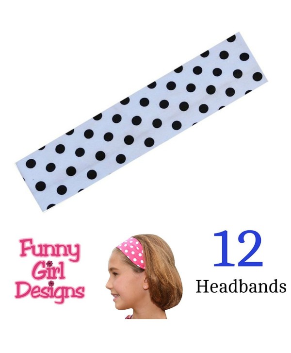 1 DOZEN Polka Dot Cotton Stretch 2 Inch Wide Headbands - Great For Embroidery! - White Dot - C511G7YPSJD