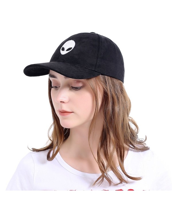 LeucosTicte Aliens Outstar Saucer Space E.T UFO Light pink Faux suede Baseball Cap Hat - Black - CM182LOXX5R