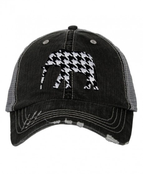 Alabama Houndstooth Elephant Women's Distressed Grey Trucker Hat - CB12IICDKUZ