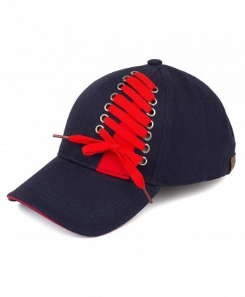 Funky Junque's Women's C.C Tied Shoe Lace Up Velcro Closure Baseball Cap Hat - Navy - CK17AAE23LN