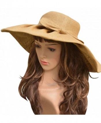 Linen Summer Womens Wide Brim Sun Hat Wedding Church Sea Beach Cap - Khaki - CQ121NBY403