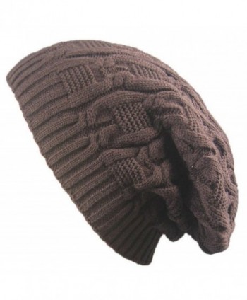 Vocni Womens Warm Caps Winter Stretch Chunky Cable Knit Outdoors Skullies Beanies Slouchy Hats - Coffe - CO188R04AR9