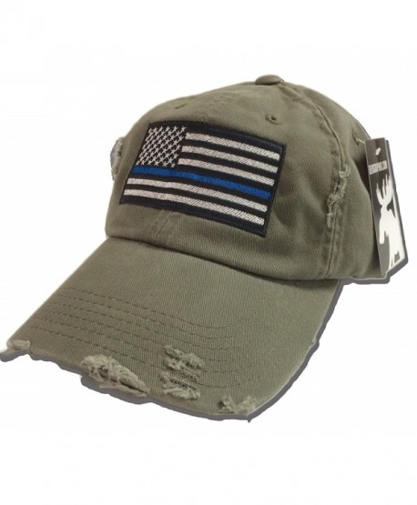 BlvdNorth Thin Blue Line LEO American Flag Hat / cap Olive Green - CQ129HUOWGX