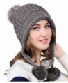 Urban CoCo Women's Winter Cable Knitted Pom Pom Beanie Hat Earflap Caps - Grey - CT188E2RR02
