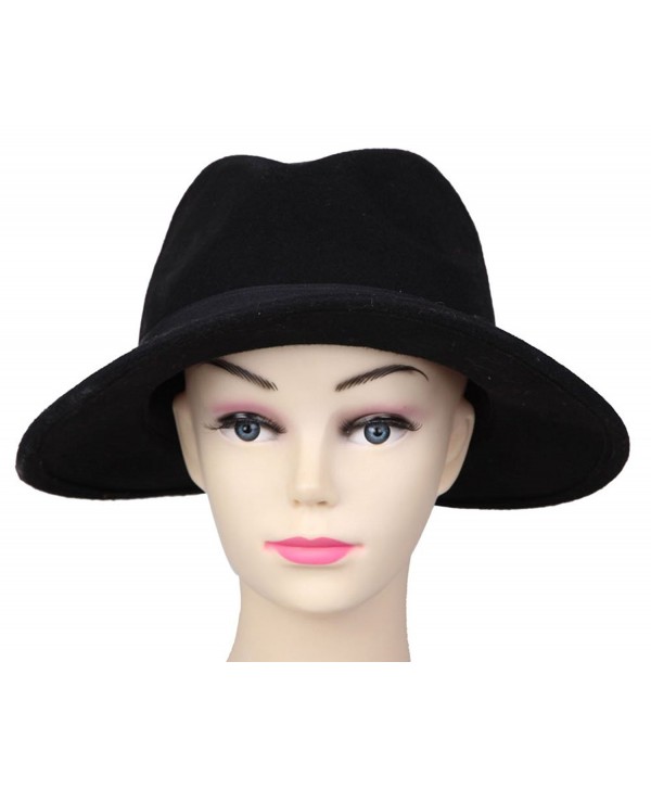 JTC Women Panama Black Fedora Trilby Headwear Wool Jazz Hat Dance Cap - CL11MHC4NRH