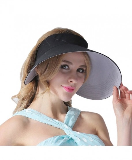 CACUSS Women's Summer Sun Hat Large Brim Visor Adjustable Velcro Packable UPF 50+ - Black - CH17YDMD5XM