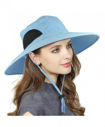 Womens Waterproof Sun Hat- UV Protection Wide Brim Bucket Mesh Boonie Hat Adjustable Fishing Cap - Blue - CC189ZU87NW