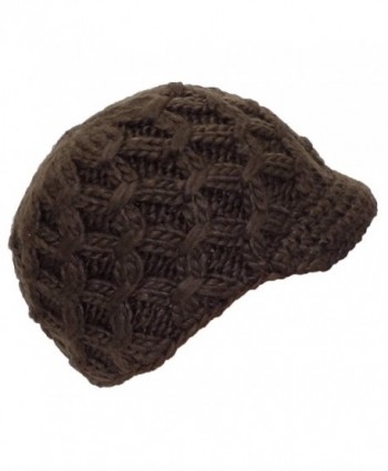 Angela & Williams Womens Knit Winter Skull Cap W/Crochet Visor (One Size) - Brown - CQ11Q2M48JB