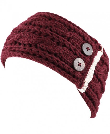 The Hat Depot Womens Cable Knit Hand Made Headband With Button Detail - Burgundy - CO186ROKUDY