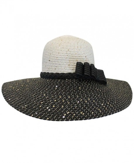 Luxury Divas Two-Tone Shimmery Sun Hat - Black & White - CU11K56BUIH