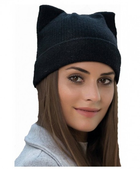 wanture Women's Hat Cat Ear Crochet Braided Knit Caps - Black - CJ186XUDNQK