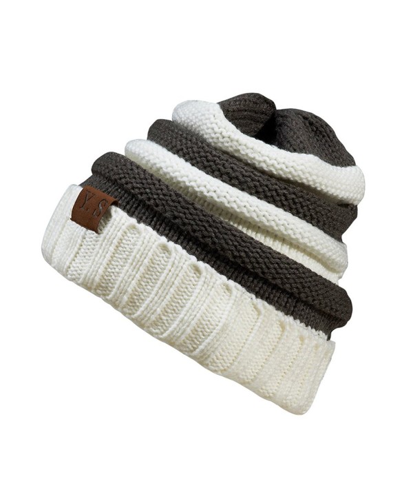 VANGAY Slouchy Cable Beanie Hat Soft Warm Oversized Chunky Knit Thick Cap Men & Women - White/Dark Gray - CB186XD4NIK