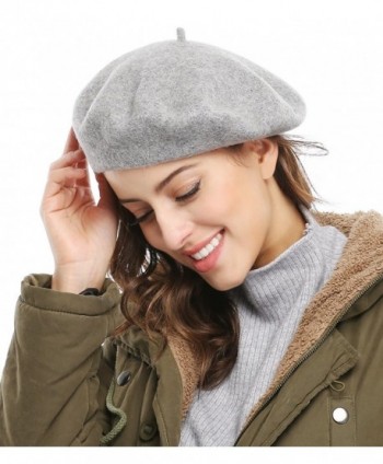 Bellady Women Solid Color French Wool Beret - Light Grey - CK11SWYX6SL