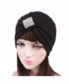 Qingfan Women Crochet Solid Pre Tied Warm Cancer Chemo Hat Beanie Turban Stretch Head Wrap Cap - Black - C218646SHKO