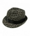 Gray & Black Leopard Cheetah Print Black Band Fedora Straw Hat - CG110VSSQ6N