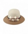 Dantiya Womens Girl's Straw Cap Beach Sun Hats With Flowers - Khaki - CI12MXUSF2V