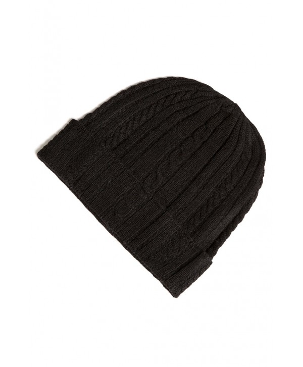 Fishers Finery Women's 100% Pure Cashmere Cable Knit Hat Super Soft Cuffed - Black - C811H5DTKF3