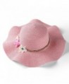 Aerusi Women's Wavy Brim Straw Woven Flower Band Summer Beach Floppy Sun Hat - Pink - C8182XX95M5