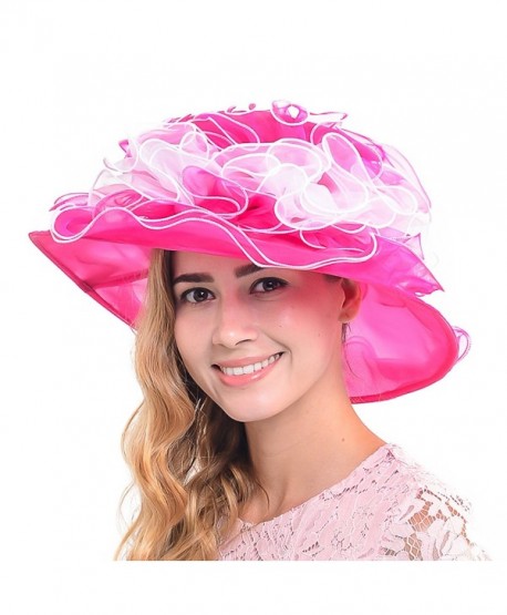 Fanny SDR Wimdream Elegant Kentucky Church Wedding Derby Hat Tea Party Floral Dress Hat Sm-09 - Hot Pink - C9129F424OX