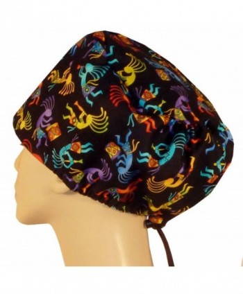 Riley Bouffant Medical Scrub Caps - Kokopelli On Black - C012O22Y16P