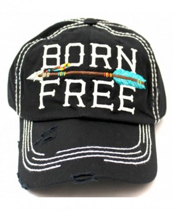 BLACK "BORN FREE" Women's Distressed Baseball Cap w/ Adjustable Arrow Detailed Back - CT182ZN0EIT
