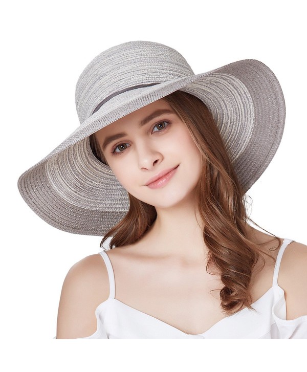 SOMALER Women Floppy Sun Hat Summer Wide Brim Beach Cap Foldable Cotton Straw Hat - Light Grey - CC180HMNO53