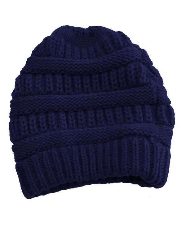 Cable Knit Slouchy Beanie Skull Cap - Navy - CY1250C5MS9