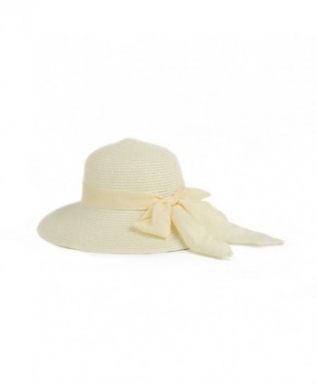 Straw Wide Brim Floppy Hat With Fancy Ribbon 965SH - Off White - CR11B8X1KDB