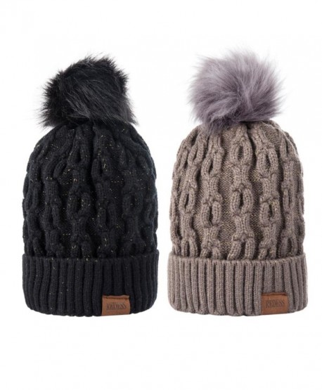 Winter Beanie Fleece Slouchy womens - Two Pack of Black and Dark Gray - CM187AQAG76