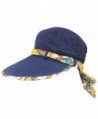 Women Summer Beach Big Brim Straw Cotton Top Ribbon Travel Folding Hat Cap Visor - Navy - CS12DIFCTZ9