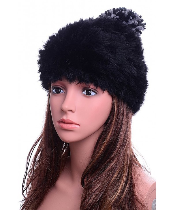Odema Womens Winter Fur Pom Poms Wool Skull Beanie Hats For Girls - Black - CX12O6I24MW