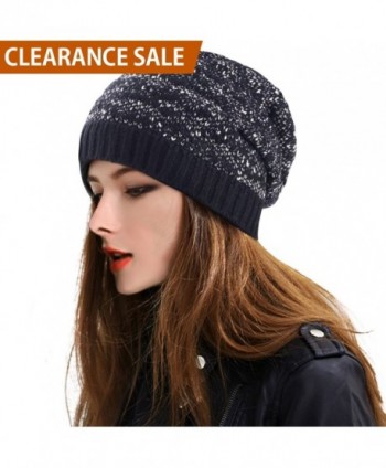 DELUXSEY Cable Slouchy Beanie Women - Black Base With Some White Mix - Chunky Cable Knit - C112N38EX0C