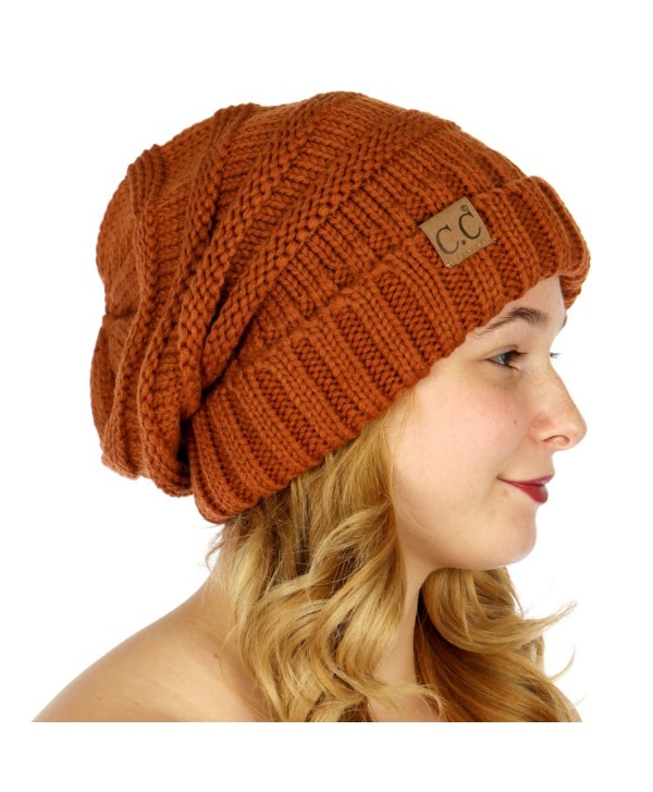 C.C Serenita Simple Oversized Slouchy Knit Winter Beanie Hat - Rust - CL1868ZCEQH