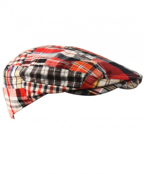 Men's Summer Preppy Tartan Plaid Front Snap Flat Golf Ivy Driving Cap Hat - Red - C311XJLZKF9