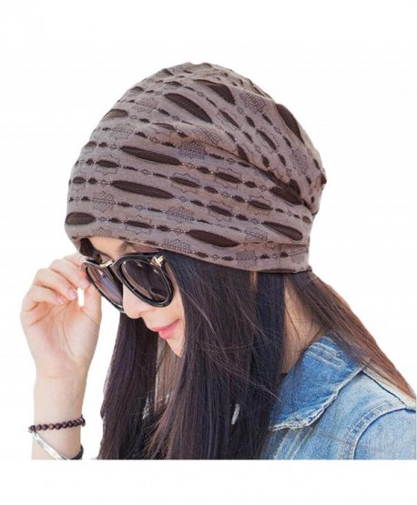 Century Star Women's Stylish Cotton Slouch Hollow Beanie Cap Slouchy Skull Hat - Coffee - C812K8VPM1J