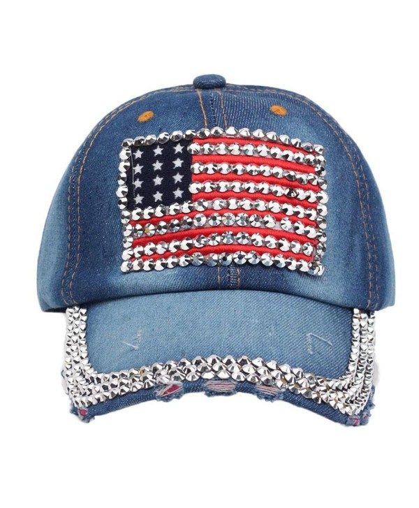 Gotd Womens Girls Full Diamond Flag Flat Snapback Hat Cowboy Hip-Hop Baseball Cap - 3 - CA12G5OSFM1