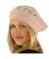 Winter Warm Pretty Open Weave Knit Beret Tam Beanie Skully Hat Ski Cap - Pink - C111G7ZCPAL