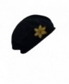 Beret With Pointy Gold Flower Women 100% Cotton Hat For Hair Loss Fashion Modesty - Black - C911UPODTSN