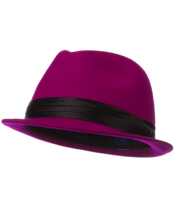 Ladies Wool Felt Fedora Hat - Fuchsia - C01190QL6RD